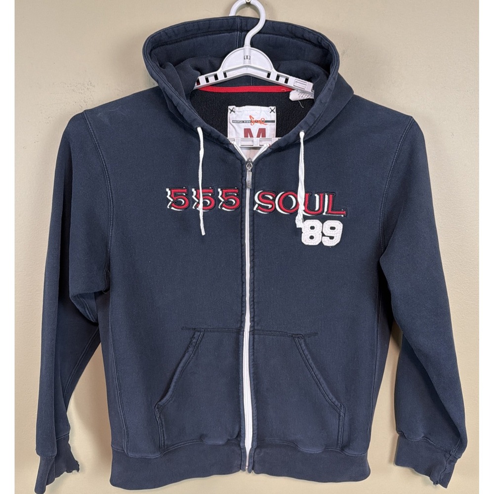 Vintage Triple Five Soul Full Zip Heavy Weight Hoodie M Black Red "555 SOUL 89"
